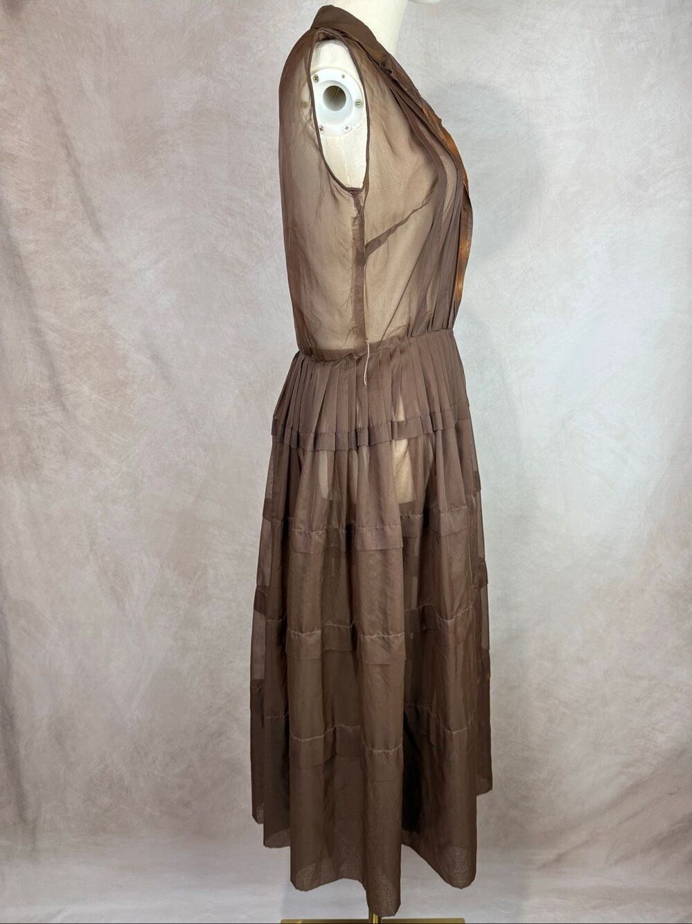 Vintage 1950s Sheer Brown Organza Shirtwaist Dress Full Skirt Sz S/M READ - Picture 3 of 13
